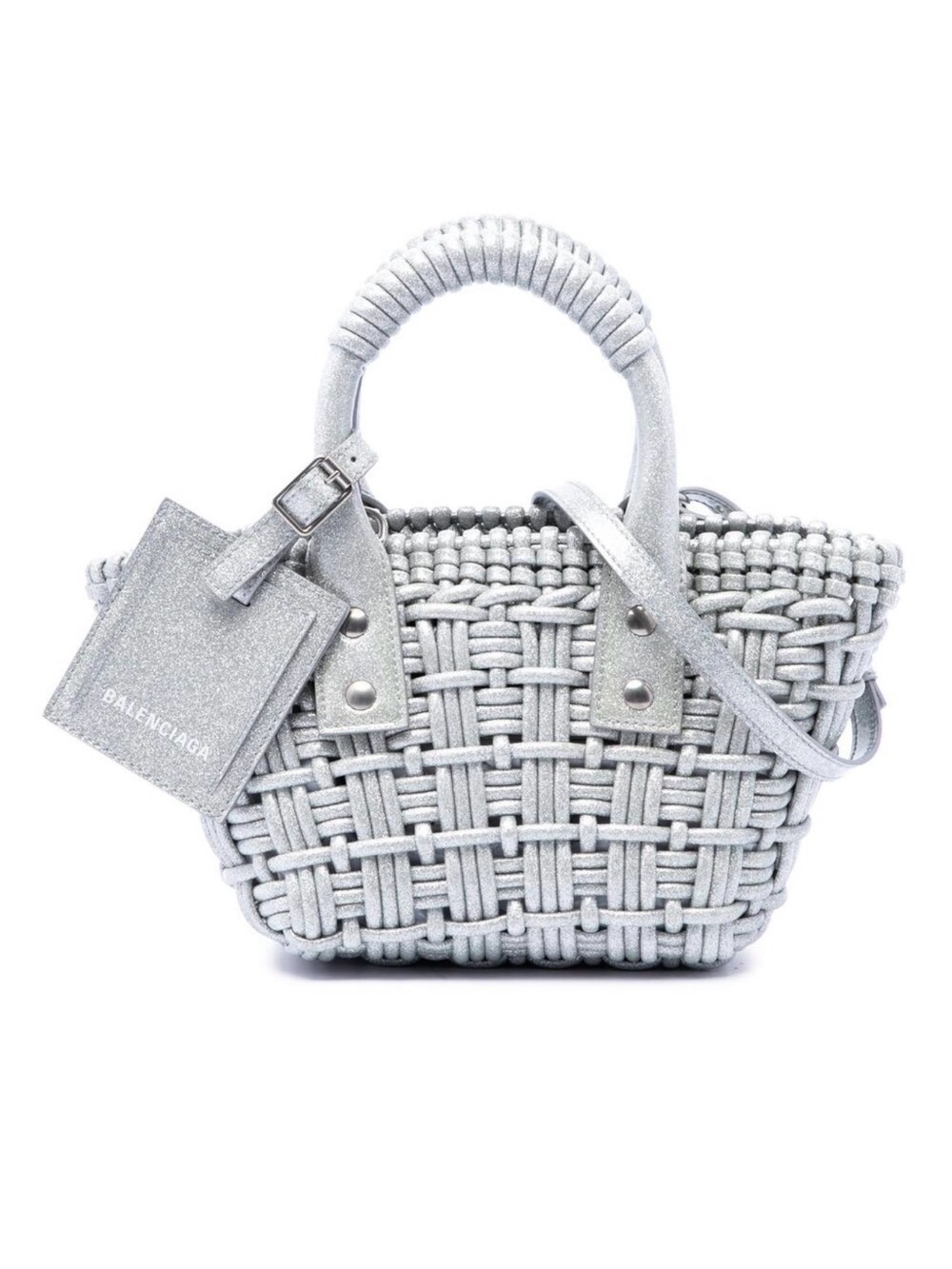 Balenciaga Silver Woven Mini Tote Bag